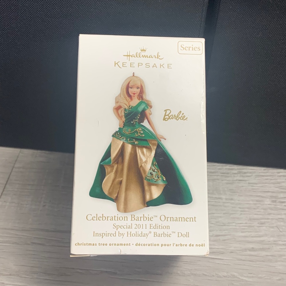 Hallmark Keepsake Celebration Barbie Ornament Special 2011 Edition Green Gold